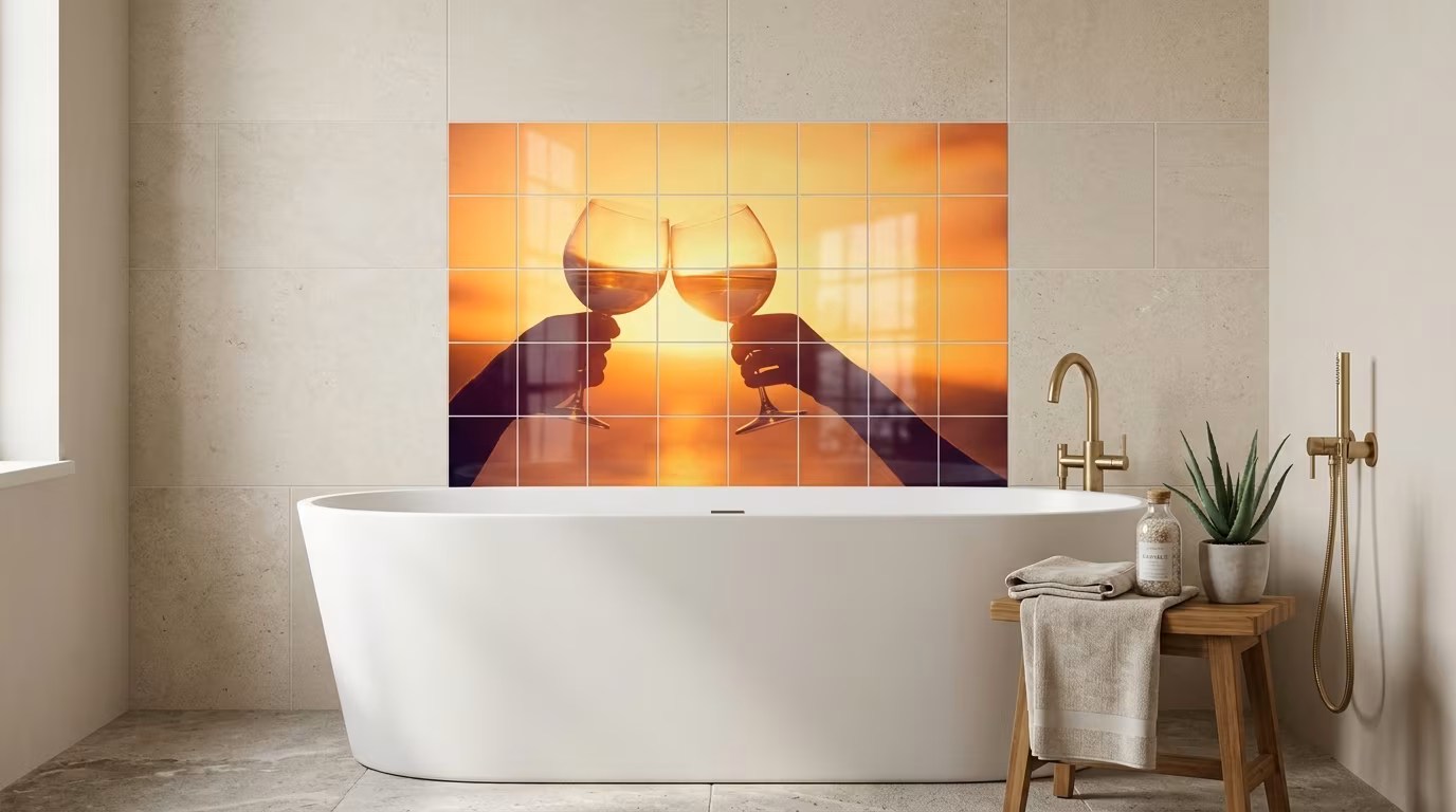 Wine Toast at Sunset - Tile Mural - Image 2