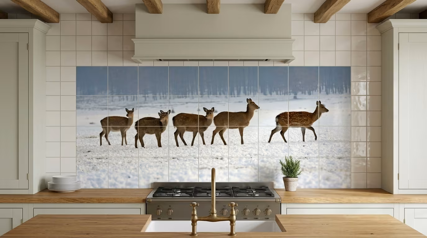 Deer Herd Walking in Snow - Tile Mural - Image 2