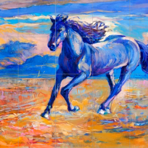 Ceramic tile mural of Blue Horse Running Oil Painting
