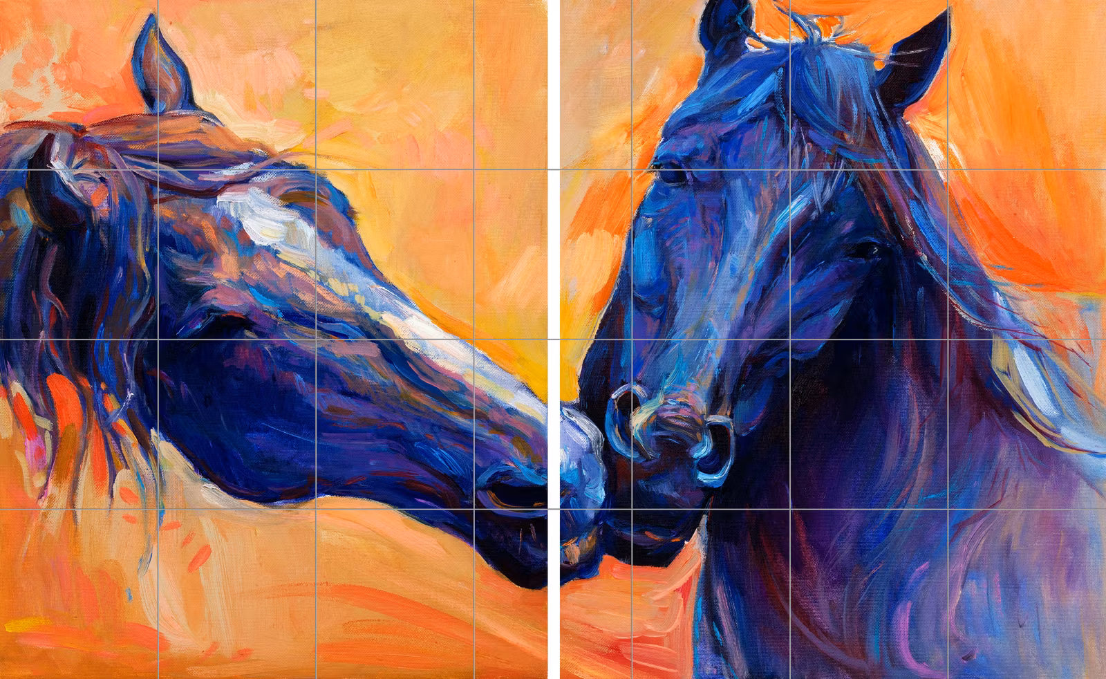 Ceramic tile mural of Two Horses Oil Painting Diptych