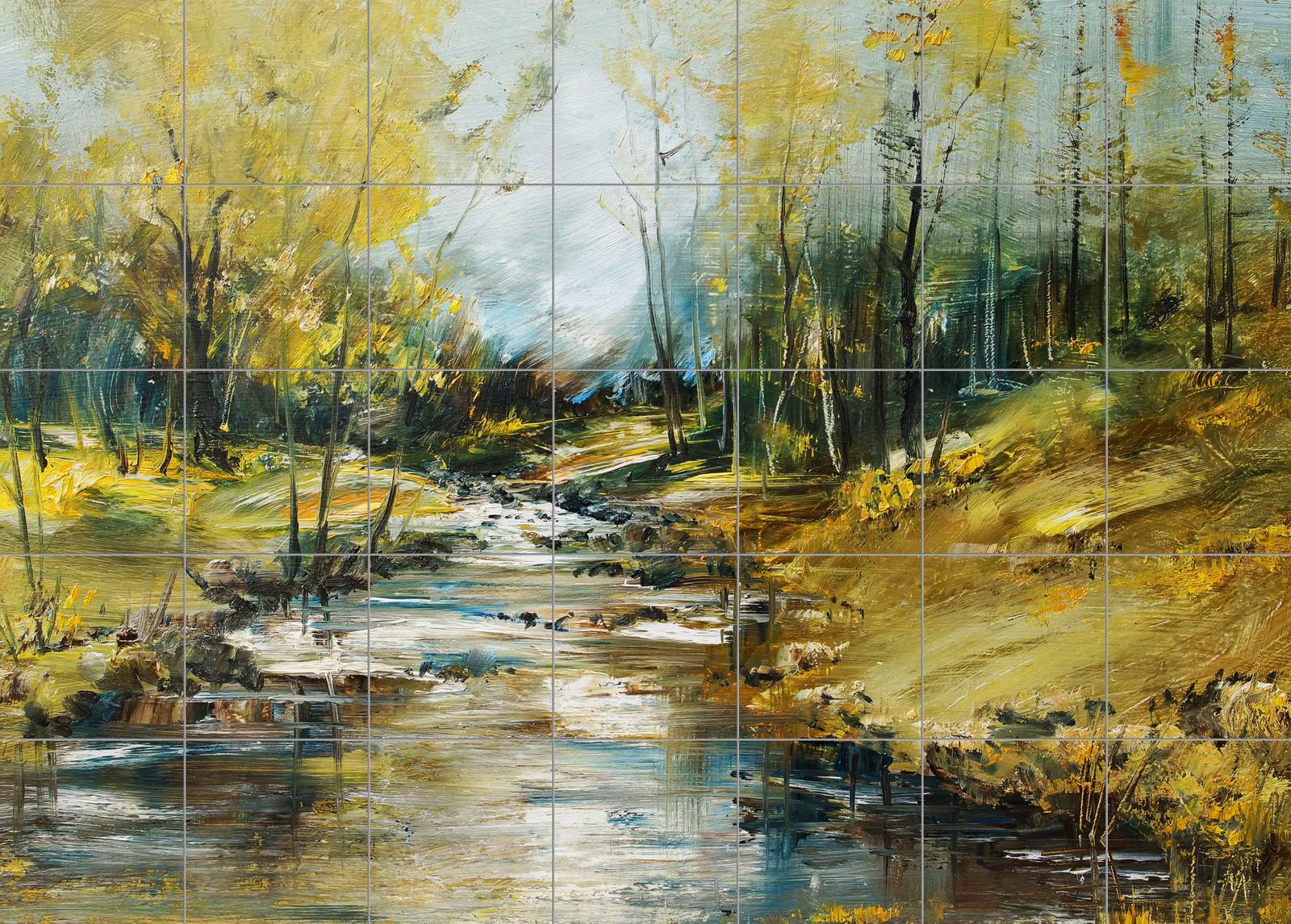 Ceramic tile mural of Forest Stream Oil Painting