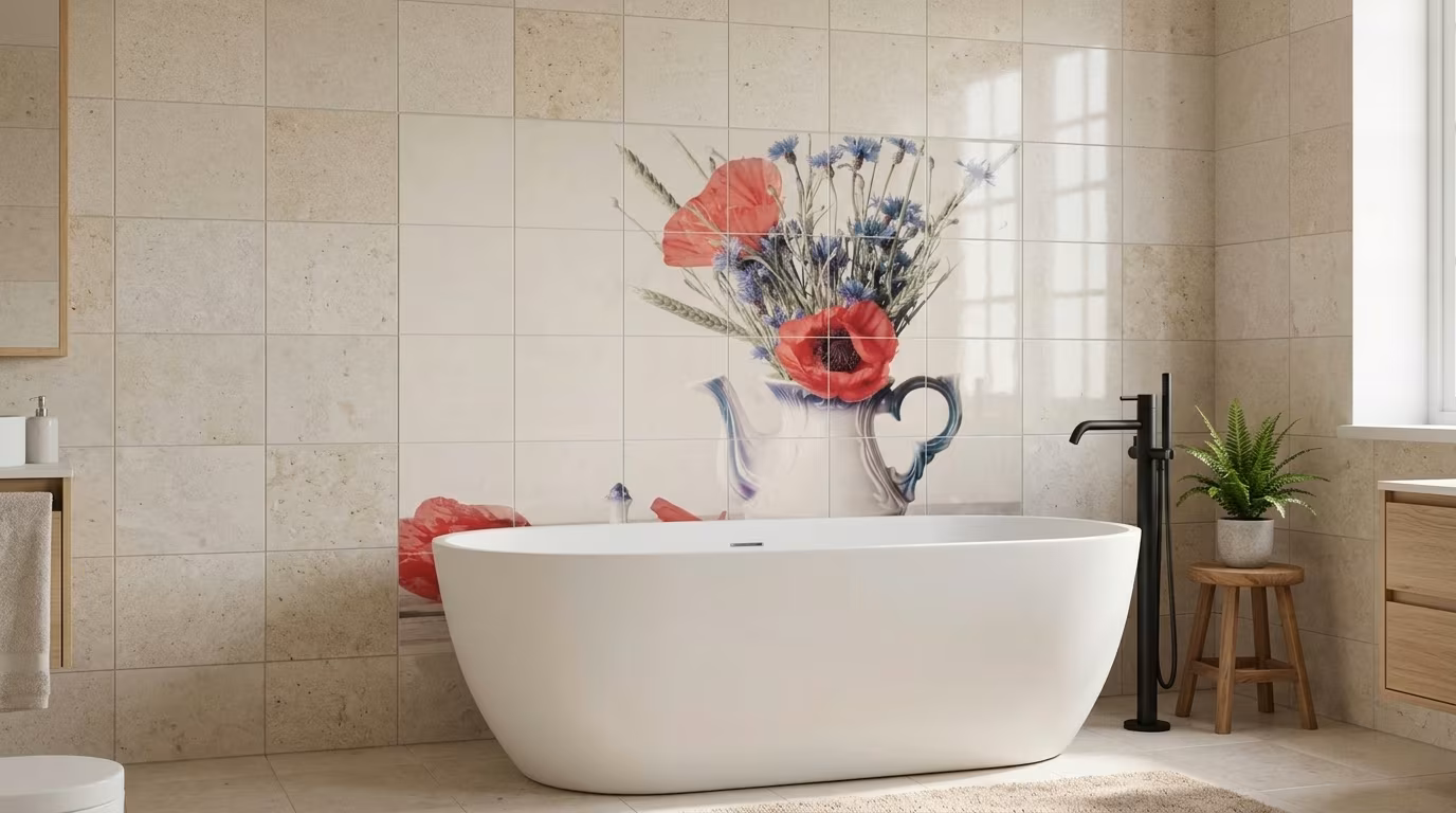 Poppy Bouquet in Jug Still Life - Tile Mural - Image 2