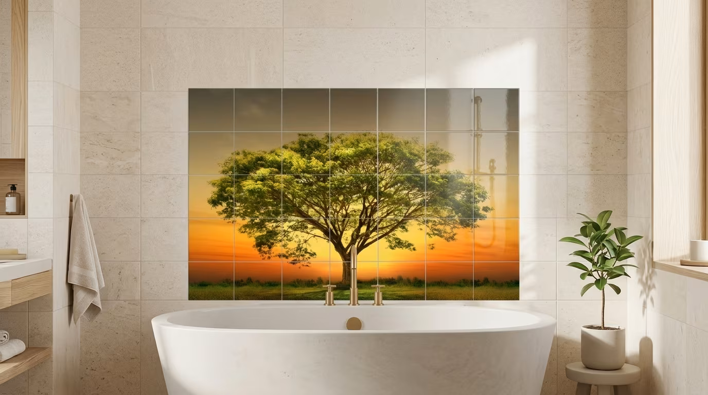 Solitary Tree at Sunset tile mural