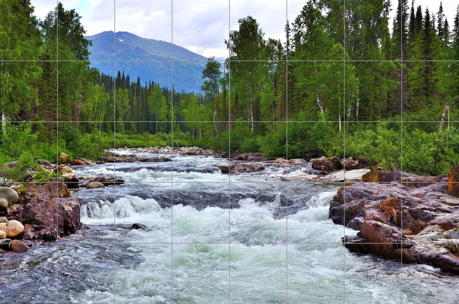 Ceramic tile mural of Rushing Mountain River Forest