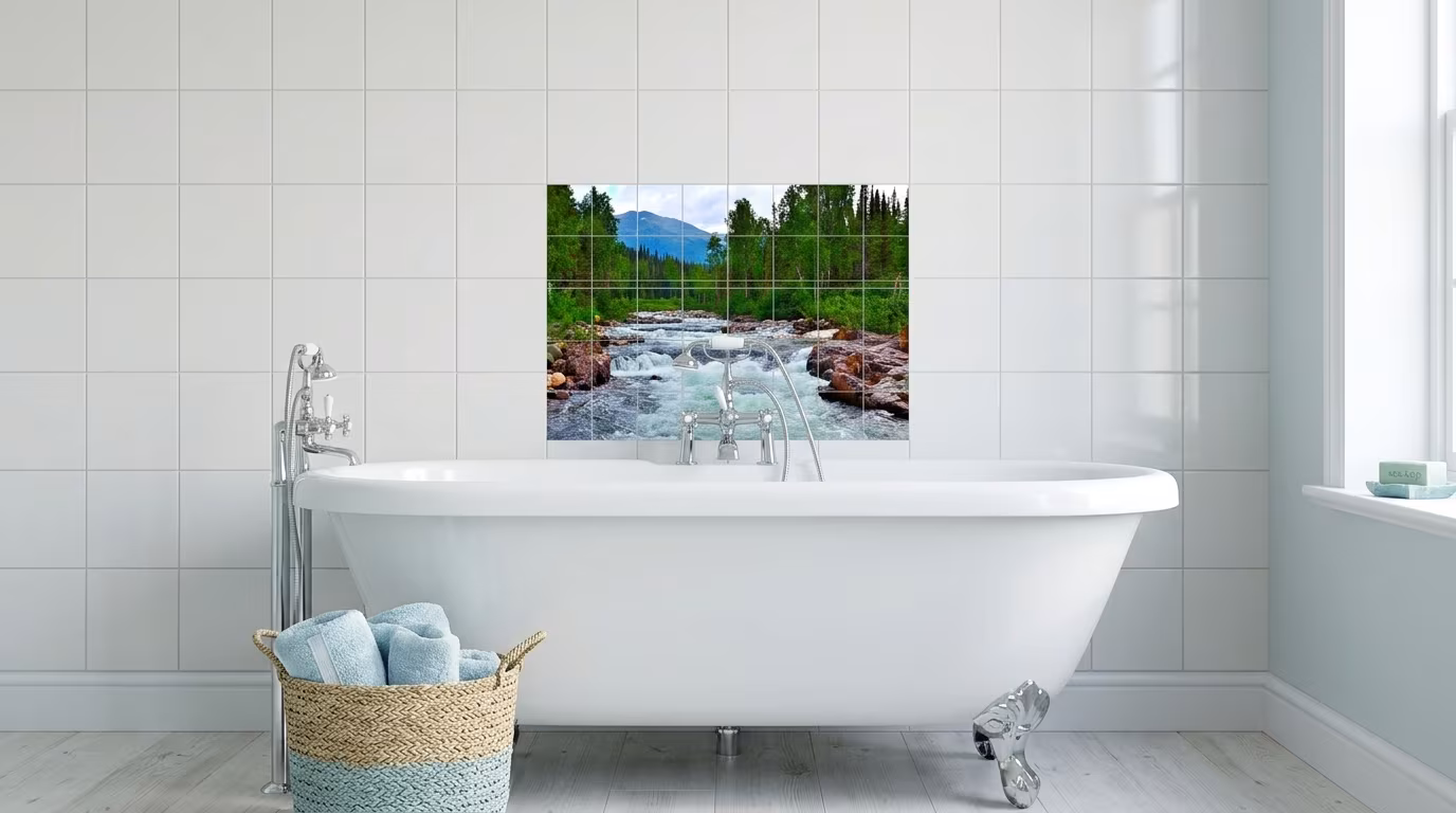 Rushing Mountain River Forest - Tile Mural - Image 2
