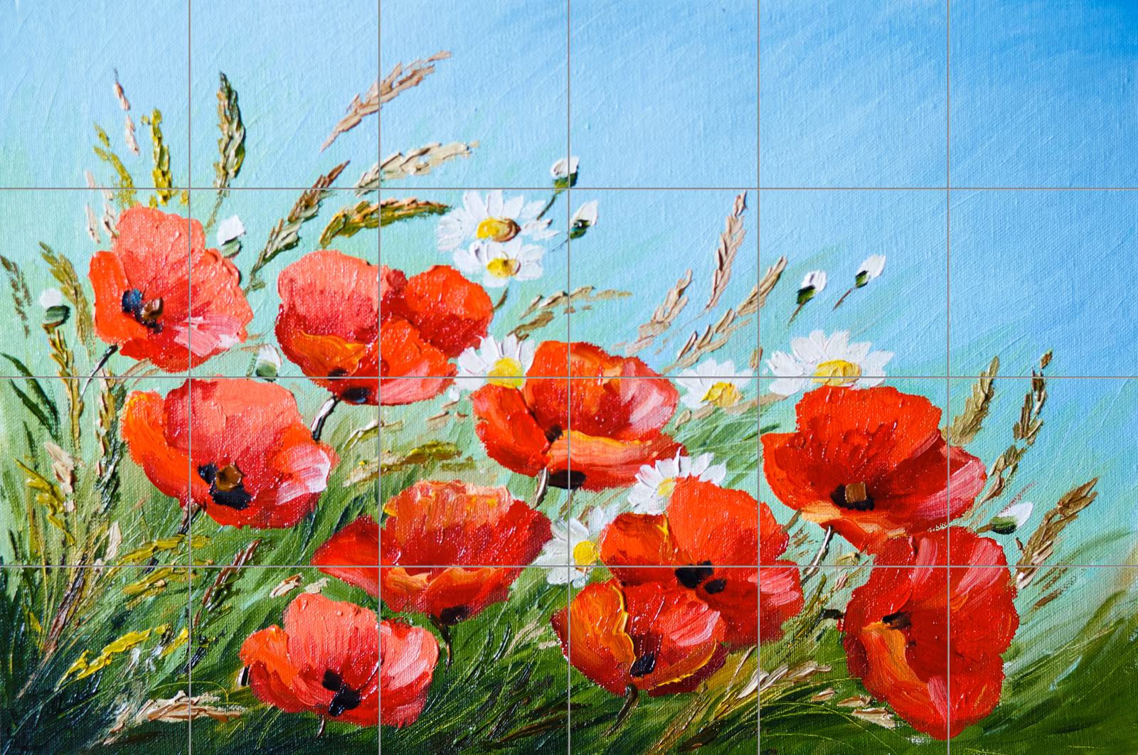 Ceramic tile mural of Red Poppy Field Oil Painting