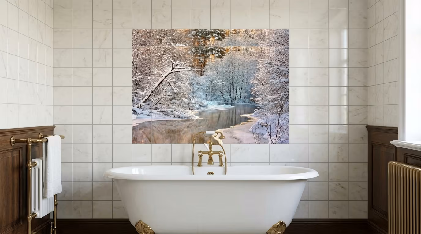 Snowy Winter Stream Landscape - Tile Mural - Image 2
