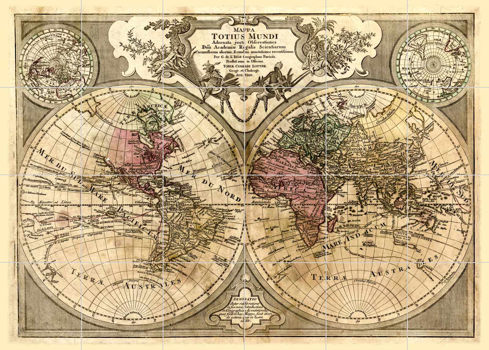 Ceramic tile mural of Antique World Map Illustration