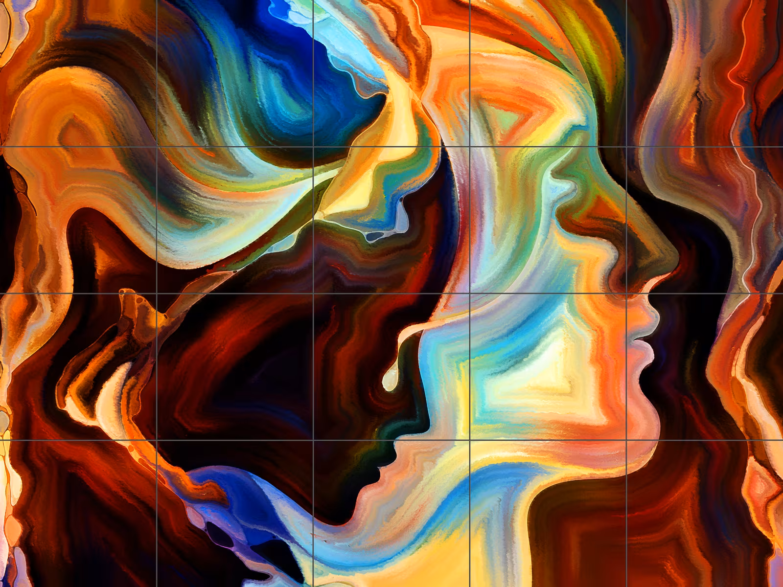 Ceramic tile mural of Colourful Abstract Face Silhouette