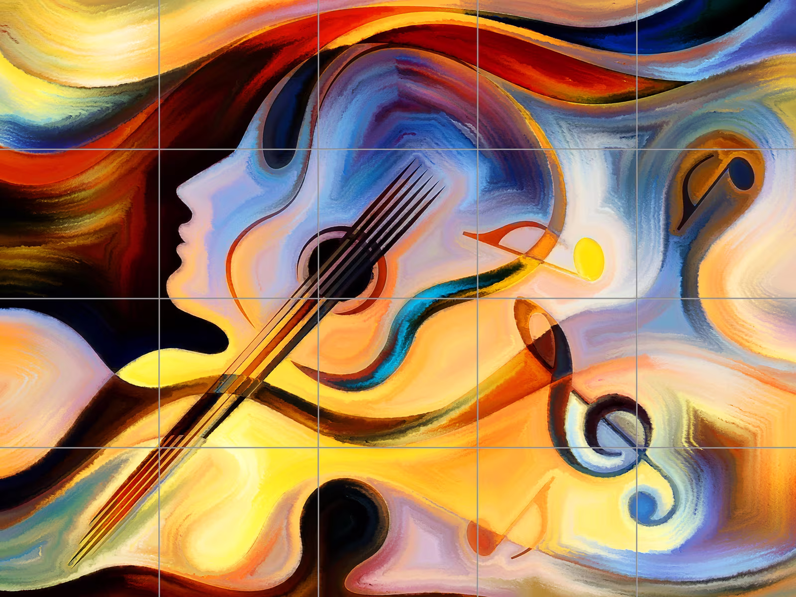 Ceramic tile mural of Colourful Abstract Music Art