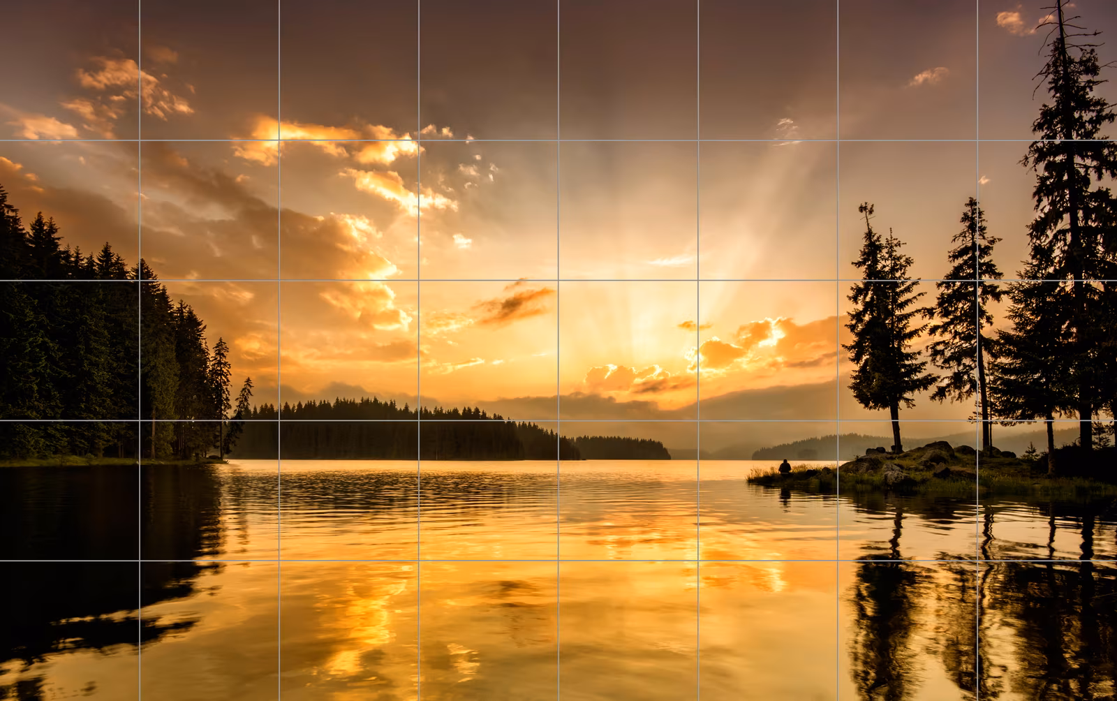 Ceramic tile mural of Golden Sunset Lake Silhouette
