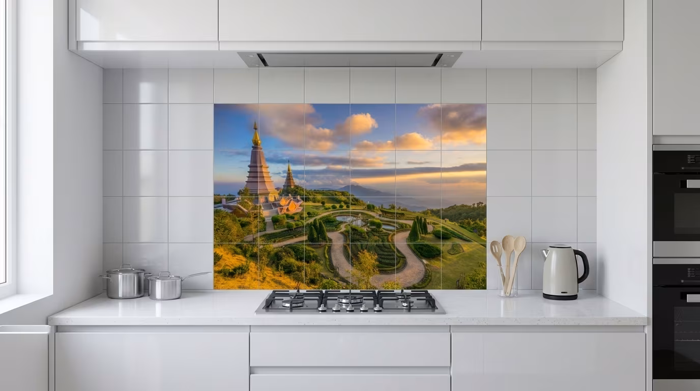 Hilltop Pagoda Garden View - Tile Mural - Image 2