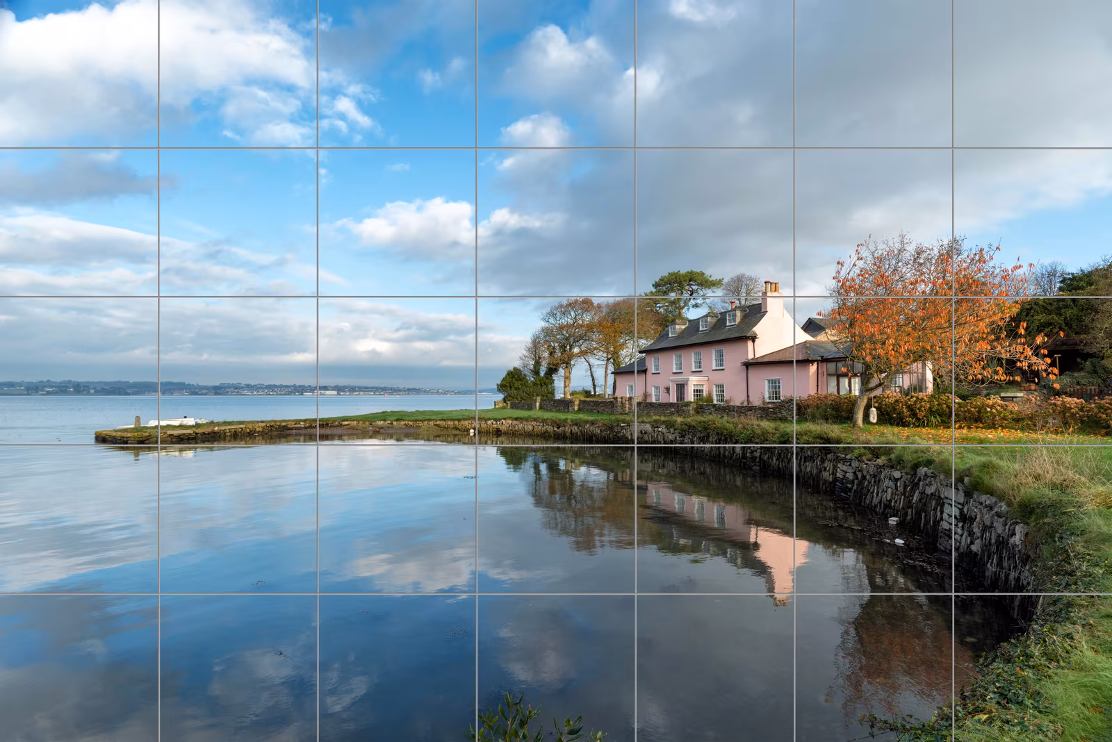 Ceramic tile mural of Riverside Cottage Reflection