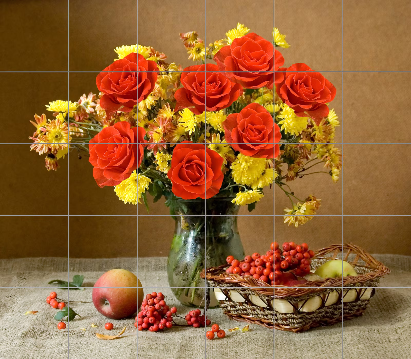 Ceramic tile mural of Red Rose Bouquet Still Life