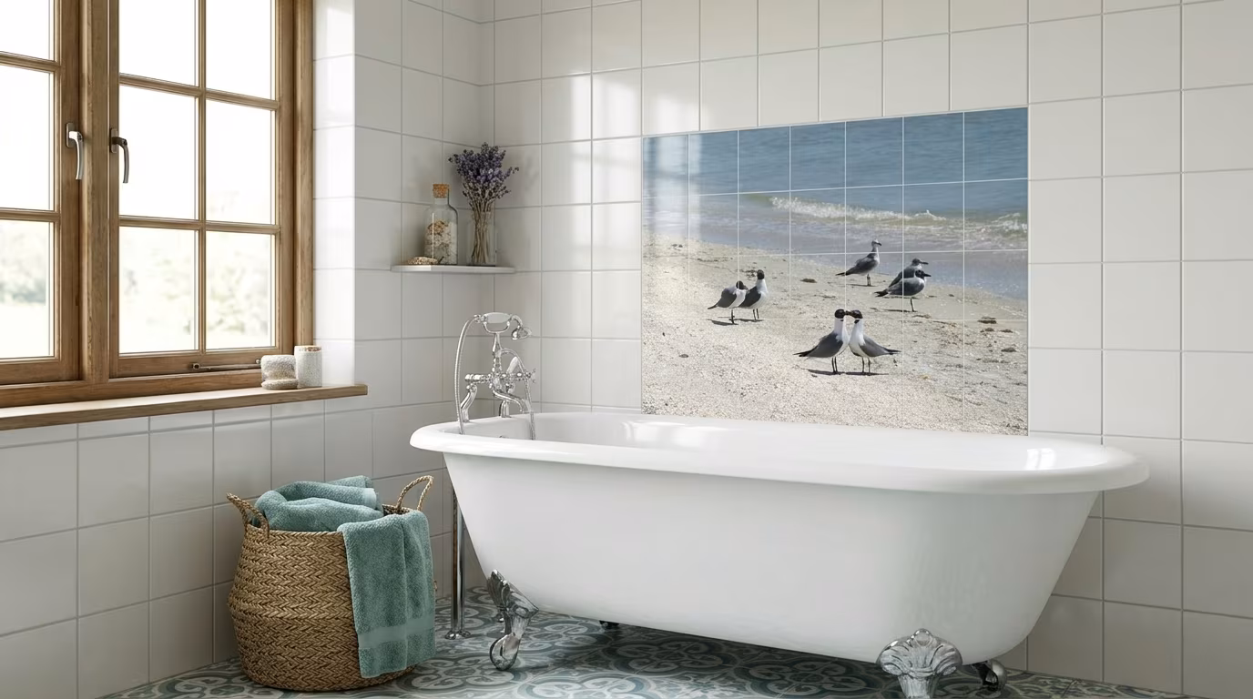 Terns on Sandy Beach - Tile Mural - Image 2