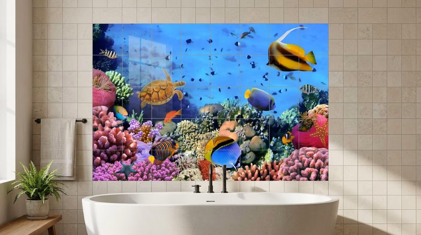 Colourful Coral Reef with Tropical Fish - Tile Mural - Image 2