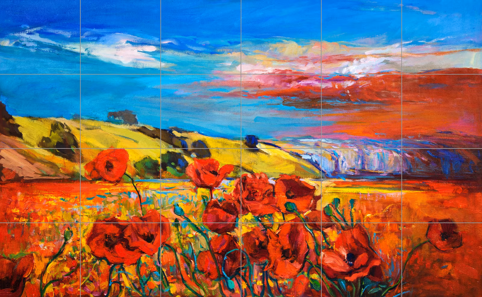 Tuscan Poppy Field Painting tile mural
