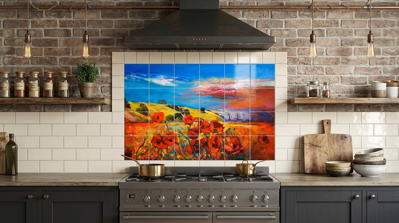 Tuscan Poppy Field Painting tile mural