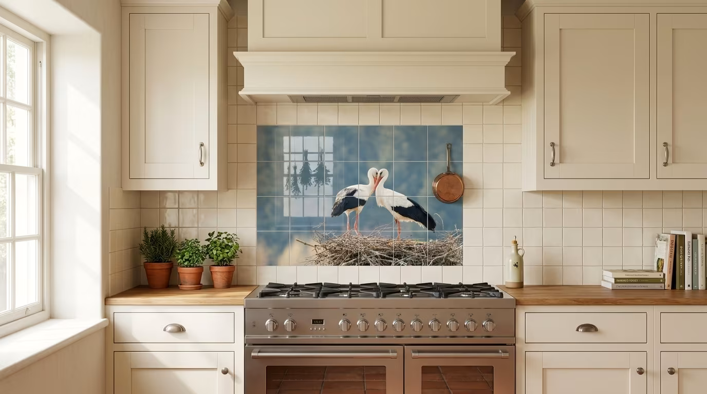Storks Nesting Together tile mural
