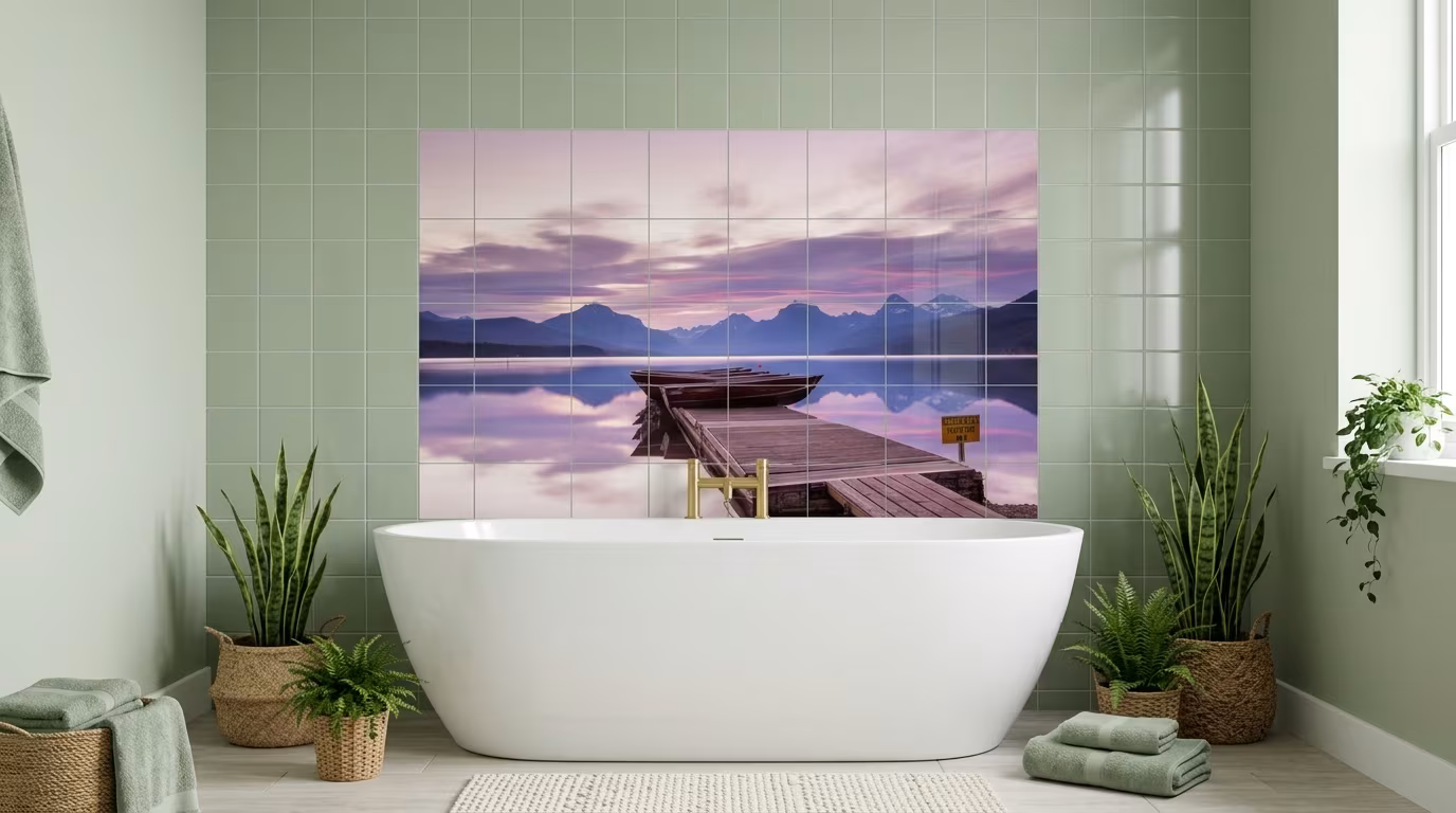 Purple Twilight Lake Dock - Tile Mural - Image 2