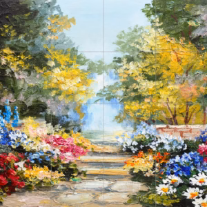 Ceramic tile mural of Blooming Garden Pathway Painting