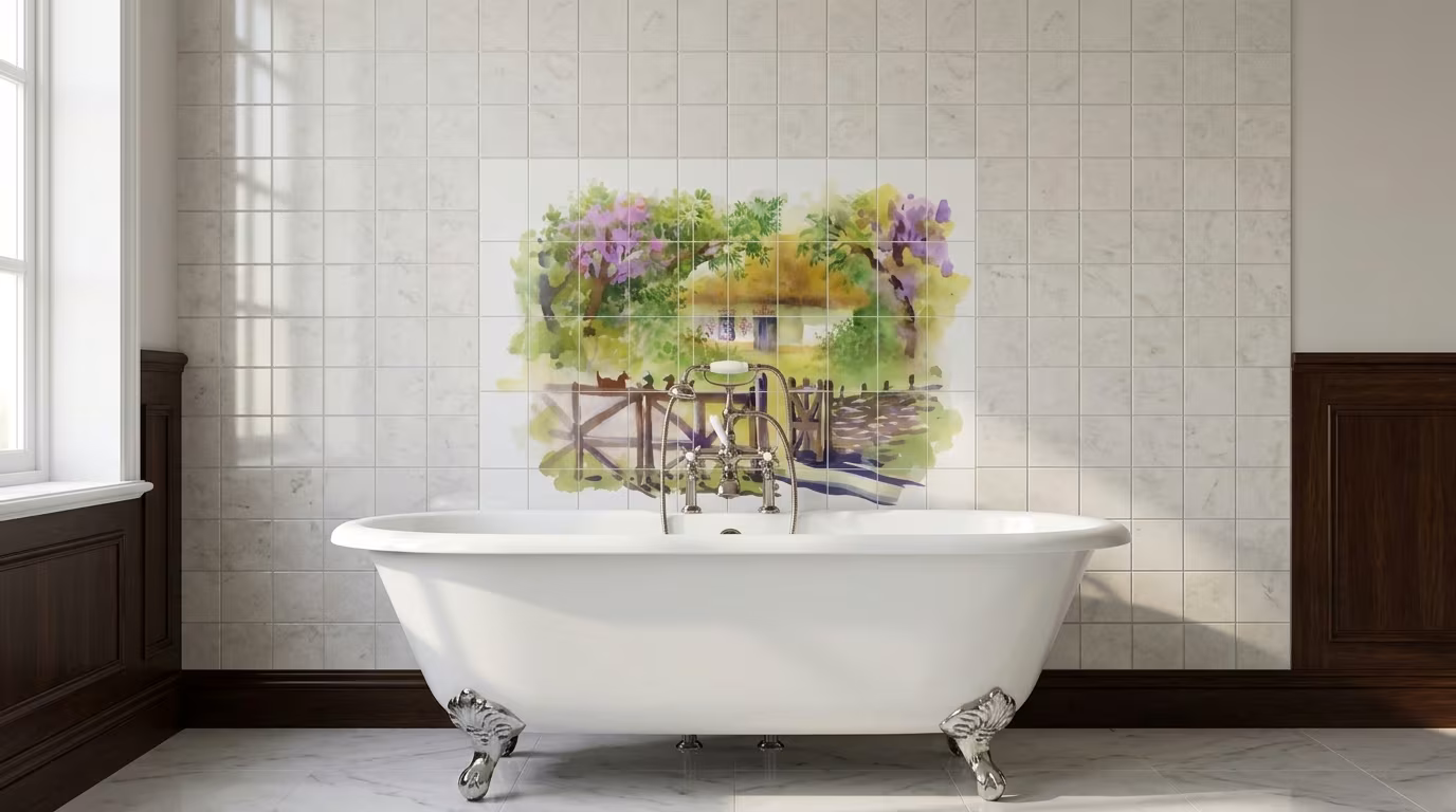 Cottage Garden Gate Watercolour - Tile Mural - Image 2