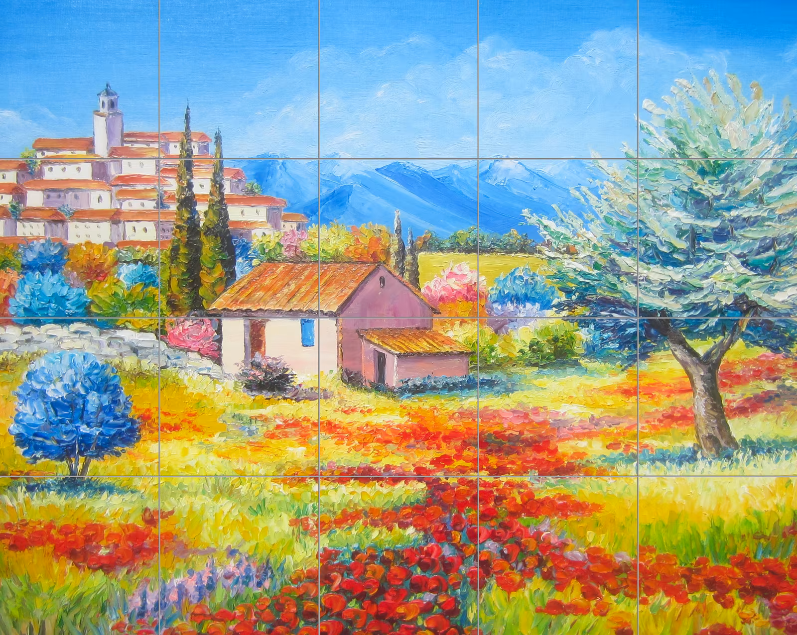 Ceramic tile mural of Mediterranean Hilltop Village Painting