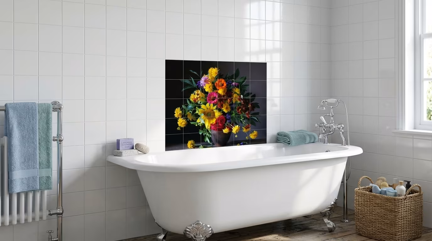 Bold Flower Bouquet on Dark Background - Tile Mural - Image 2