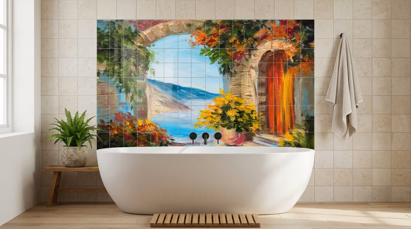 Archway Terrace Sea View Painting - Tile Mural - Image 2