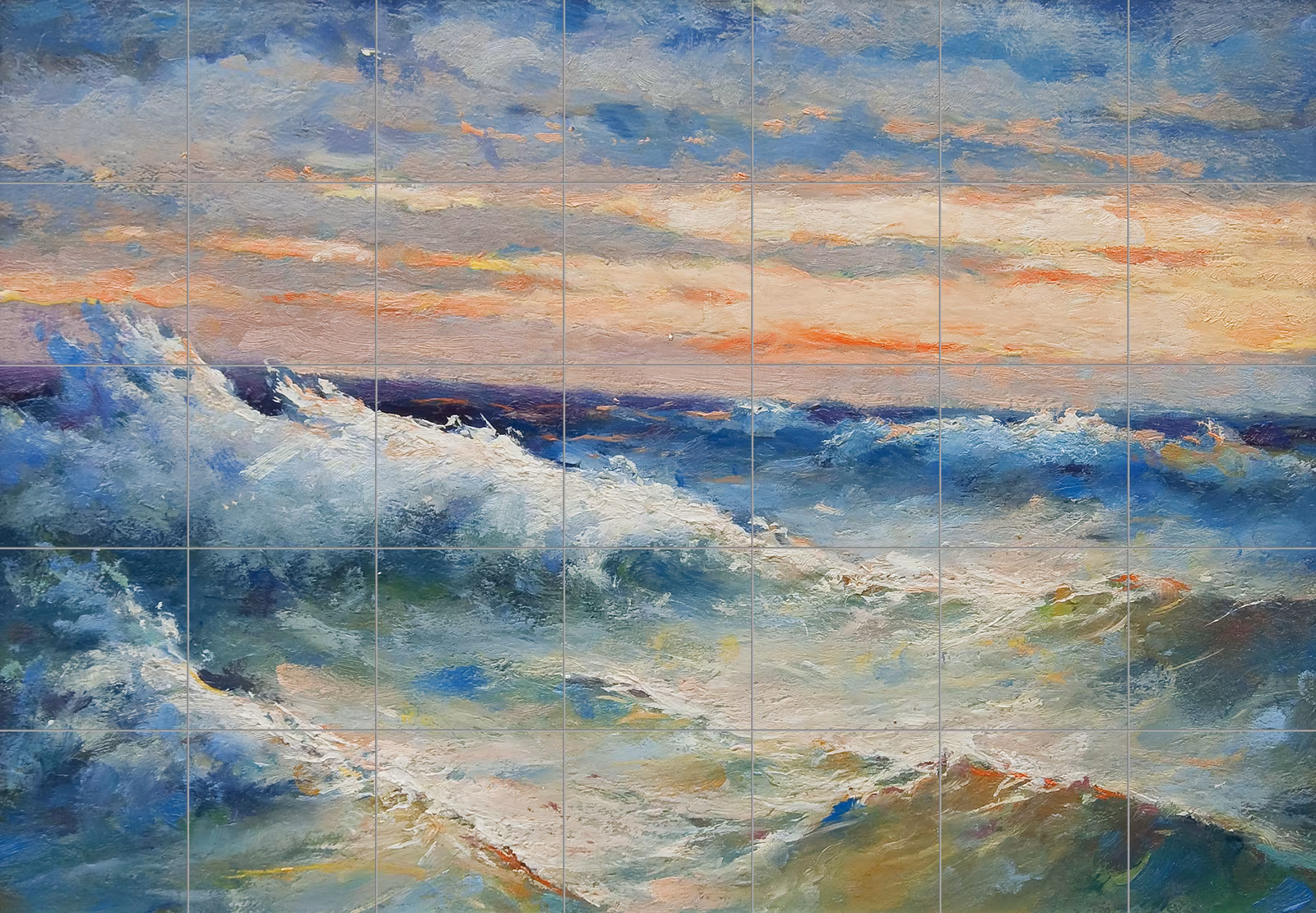 Ceramic tile mural of Ocean Waves Oil Painting