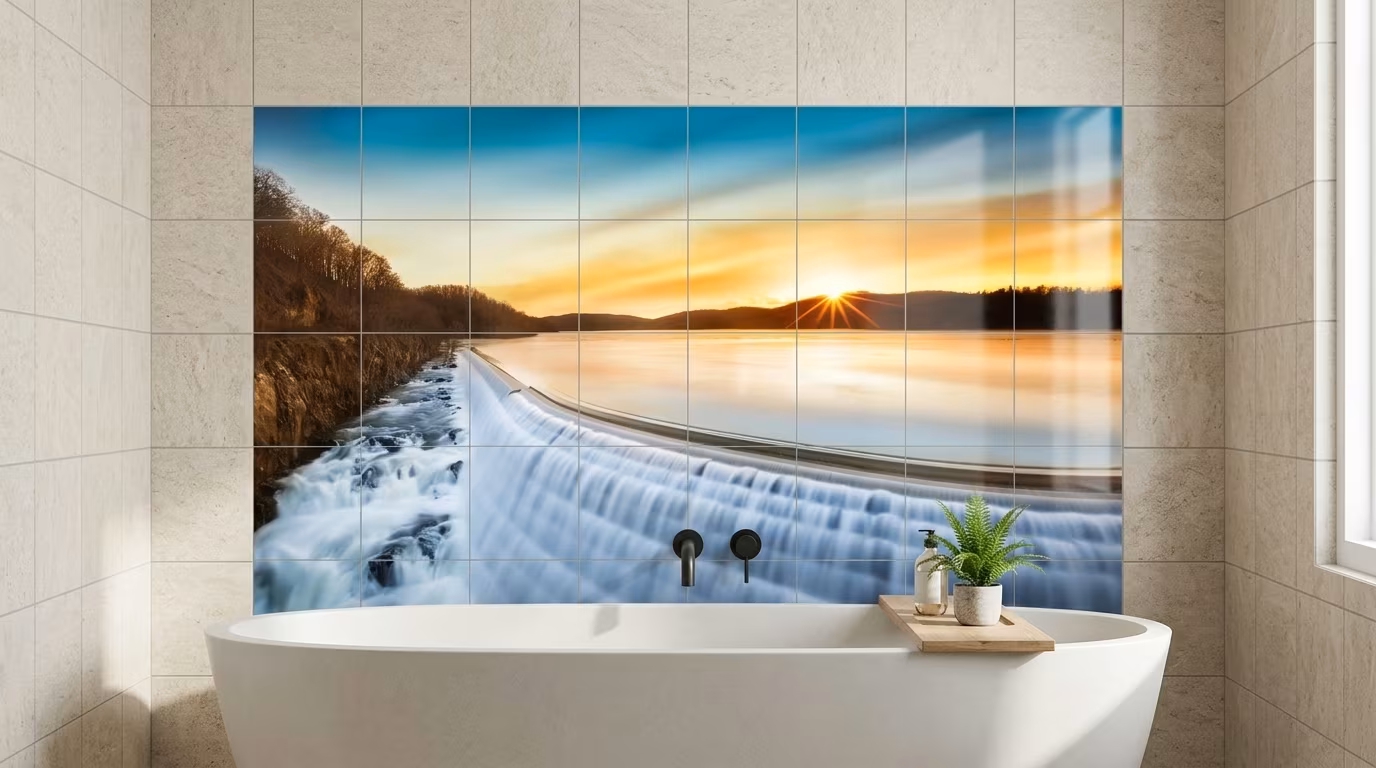Weir Waterfall at Sunset - Tile Mural - Image 2