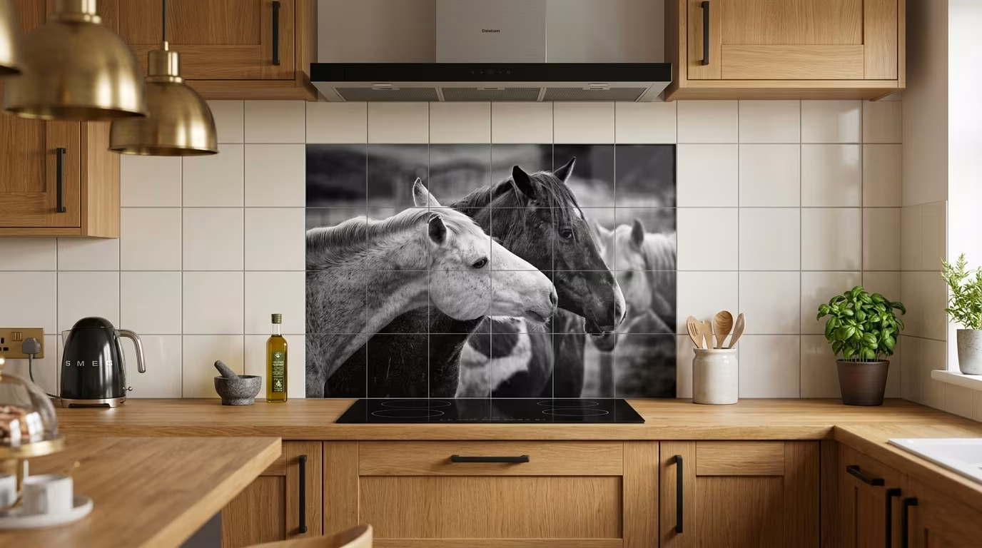 Horses Portrait Monochrome - Tile Mural - Image 2