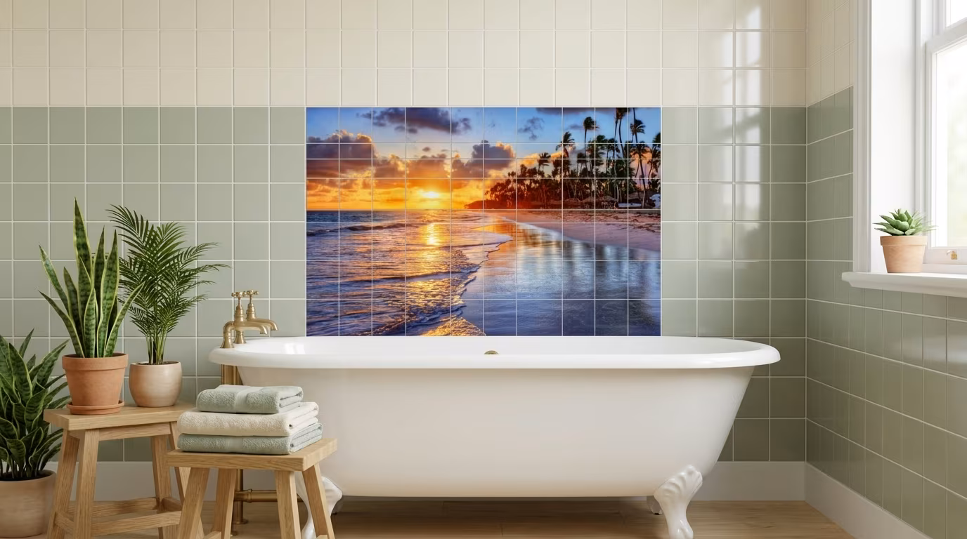Tropical Beach Sunrise - Tile Mural - Image 2