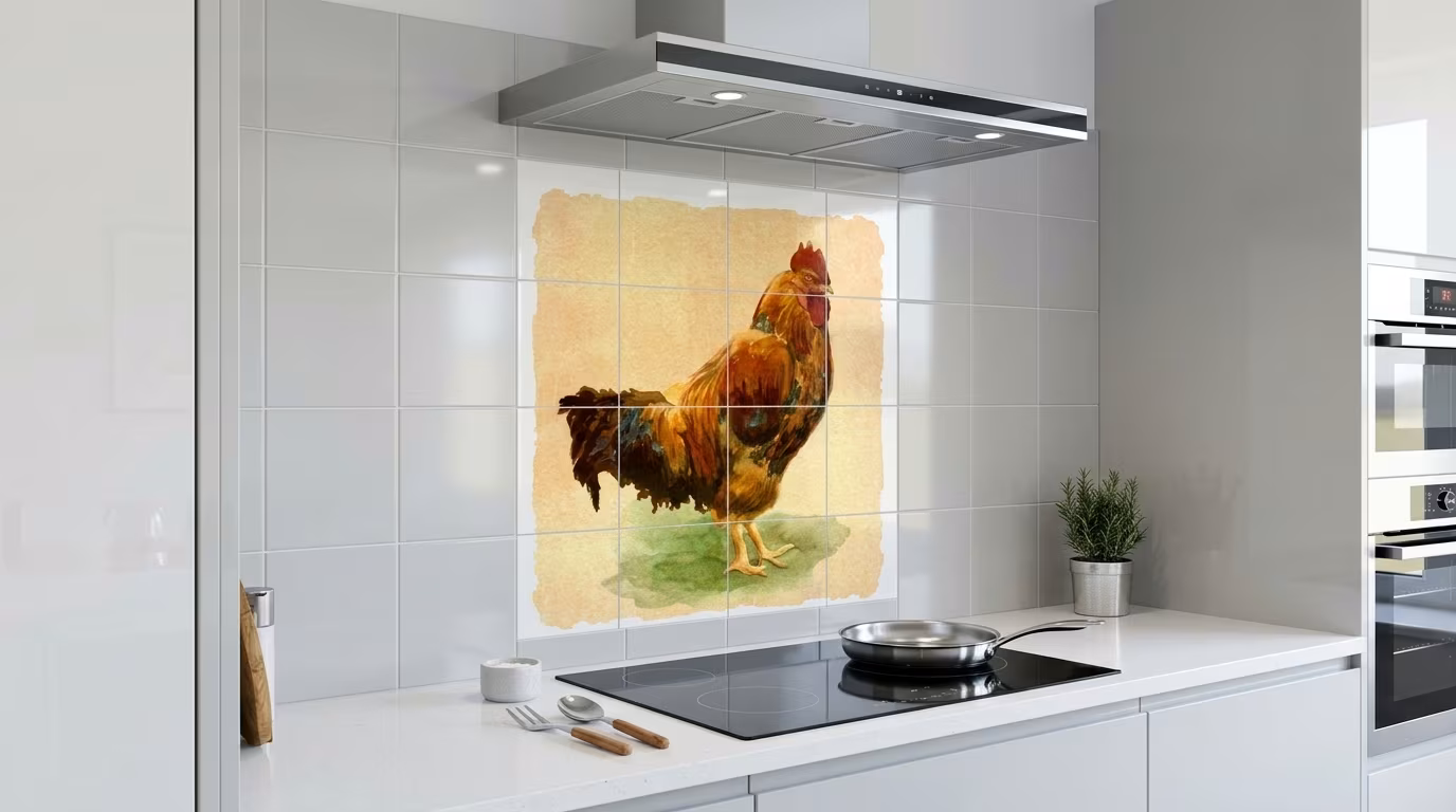 Rooster Watercolour Illustration - Tile Mural - Image 2