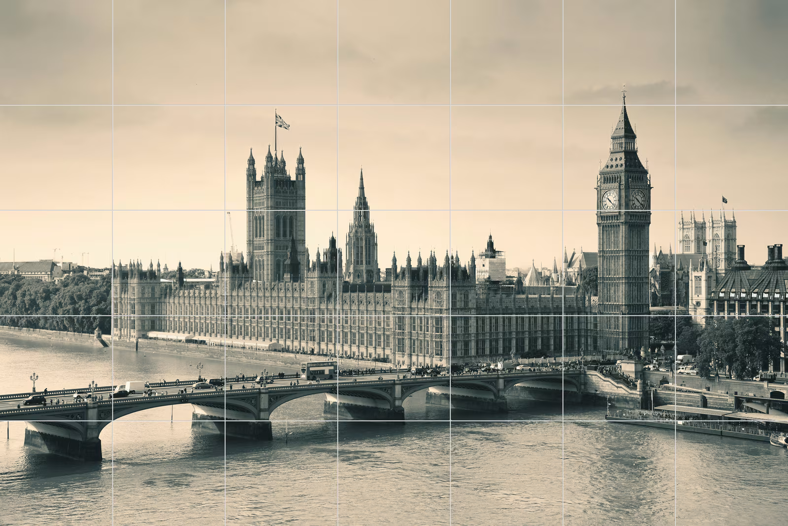 Ceramic tile mural of Westminster Bridge Monochrome