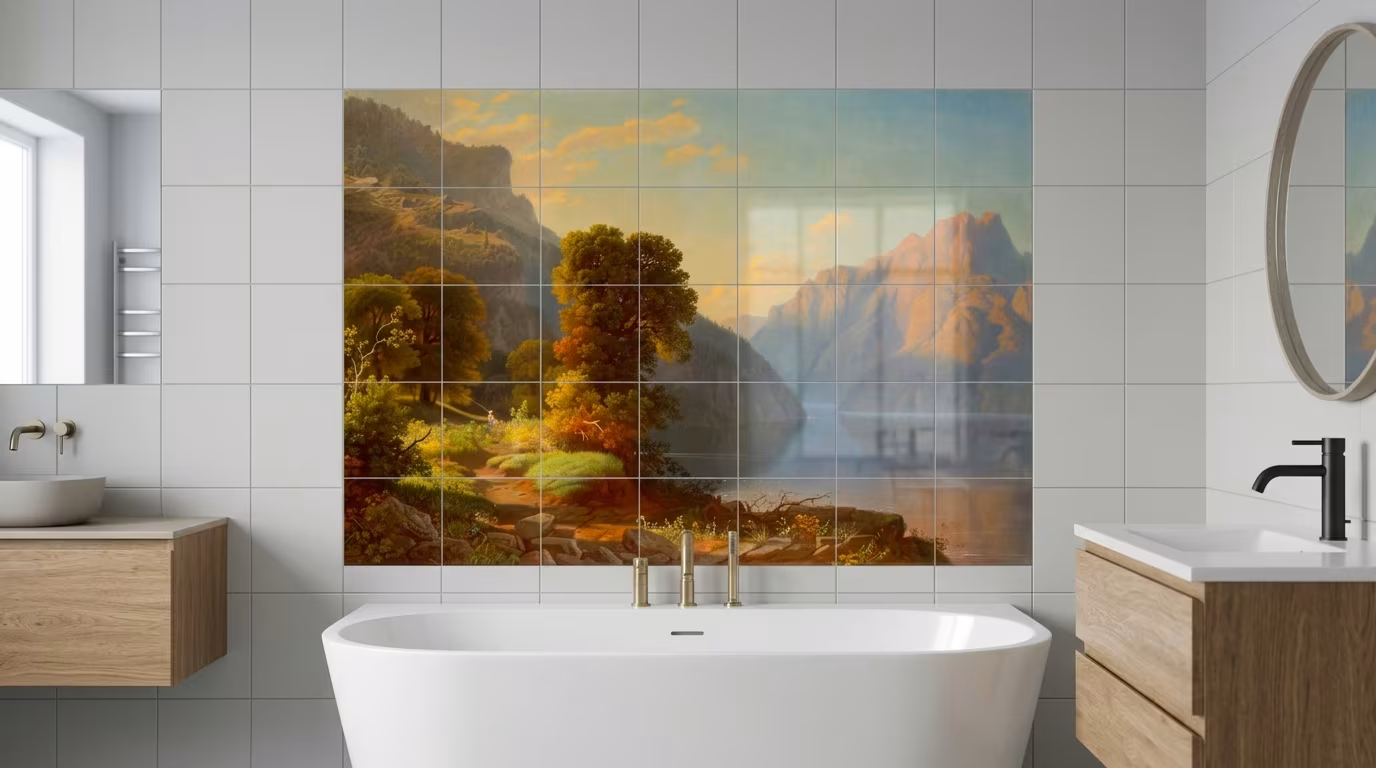 A View of a Lake in the Mountains by George Caleb Bingham - Tile Mural - Image 2