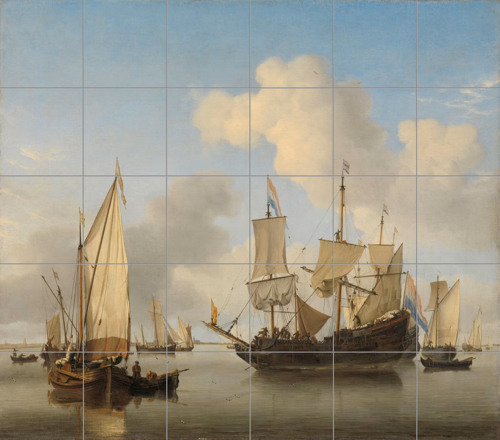 Ships at Anchor on the Coast by Willem van de Velde II tile mural