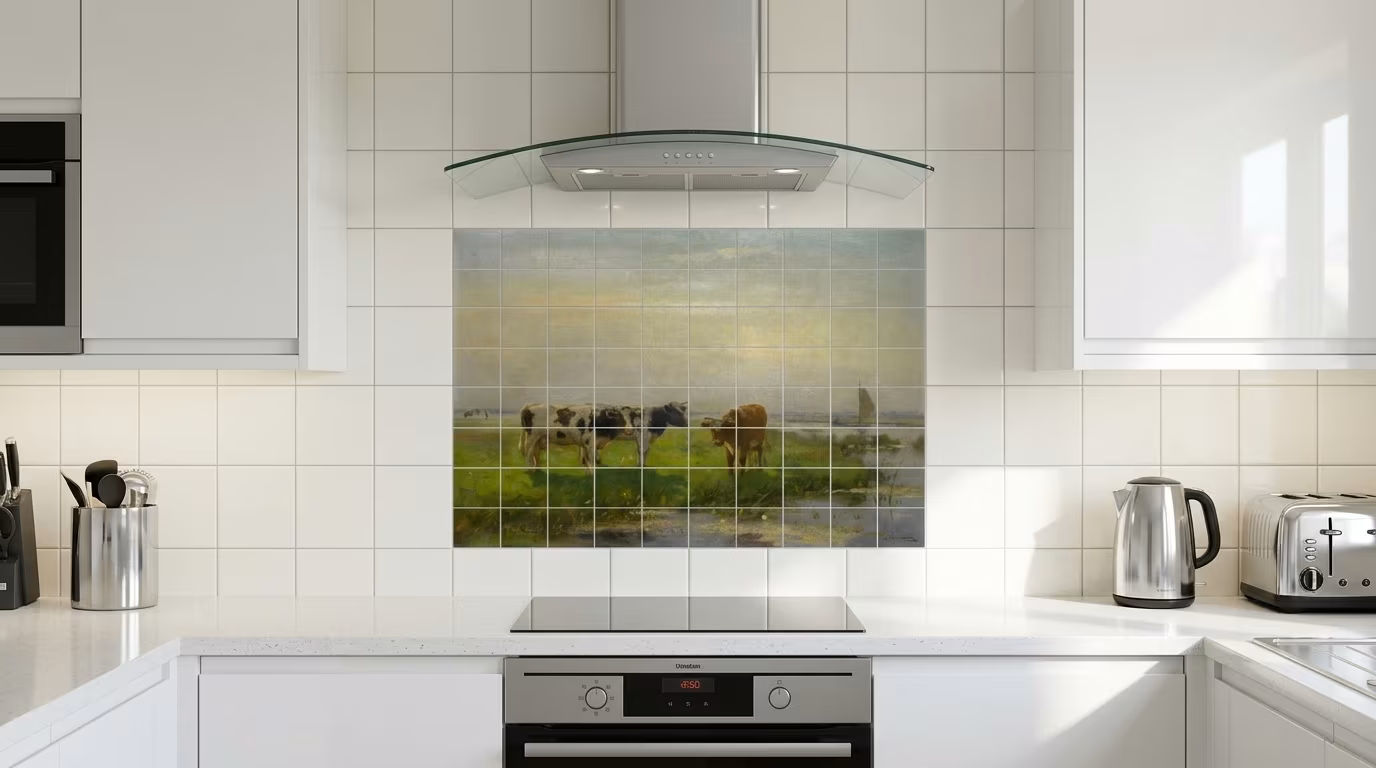 Cows in the Meadow (1875 - 1941) by Bernardus Antonie van Beek - Tile Mural - Image 2