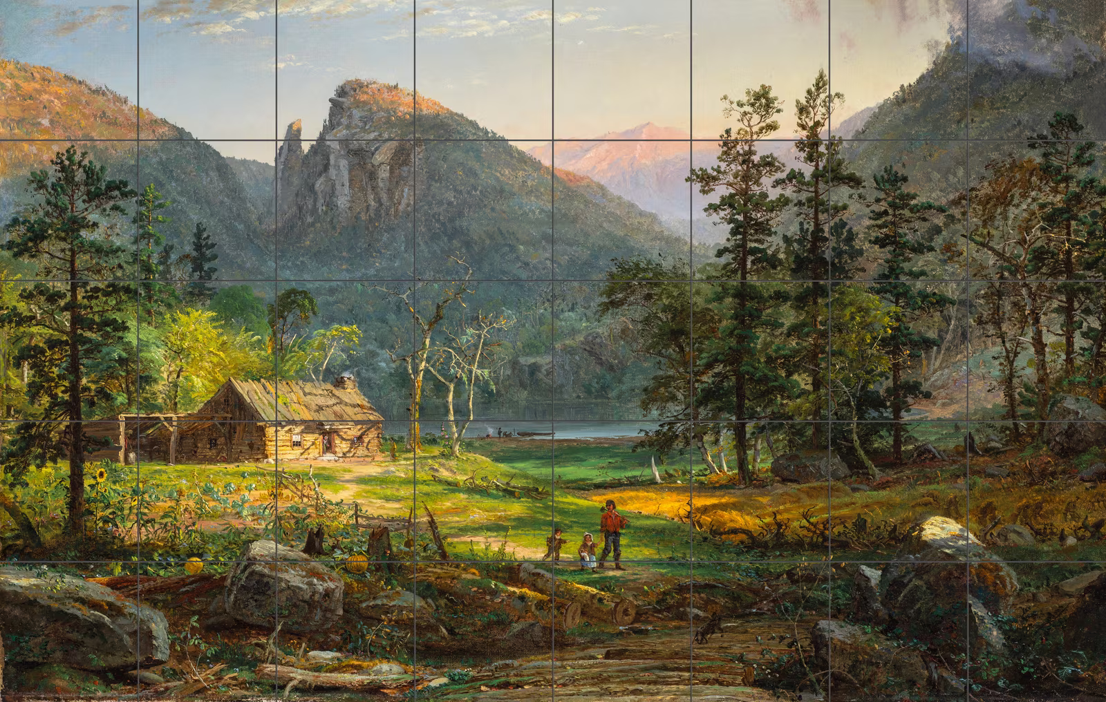 Ceramic tile mural of Pioneerโs Home by Jasper Francis Cropsey