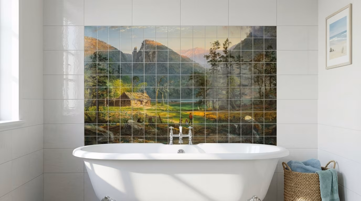 Pioneer's Home, Eagle Cliff, White Mountains by Jasper Francis Cropsey - Tile Mural - Image 2