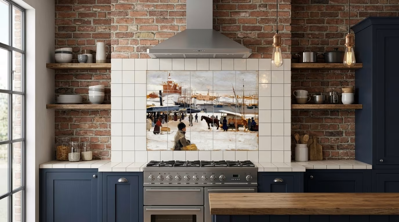 Winter day in helsinki market square (1889) by Albert Edelfelt - Tile Mural - Image 2