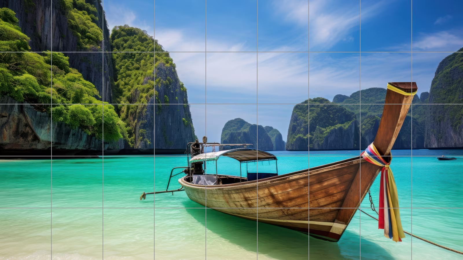 Ceramic tile mural of Phi Phi Islands water boat landscape