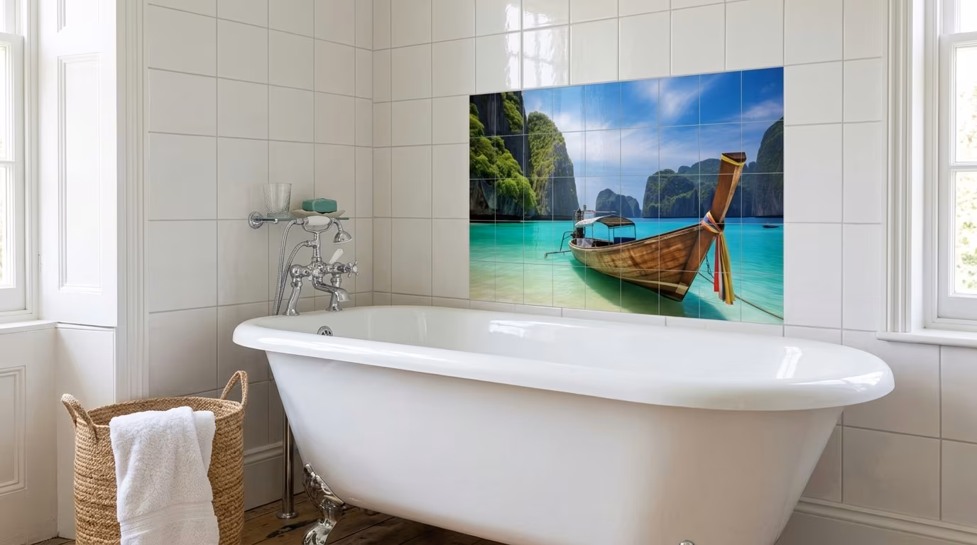 Phi Phi Islands water boat landscape - Tile Mural - Image 2
