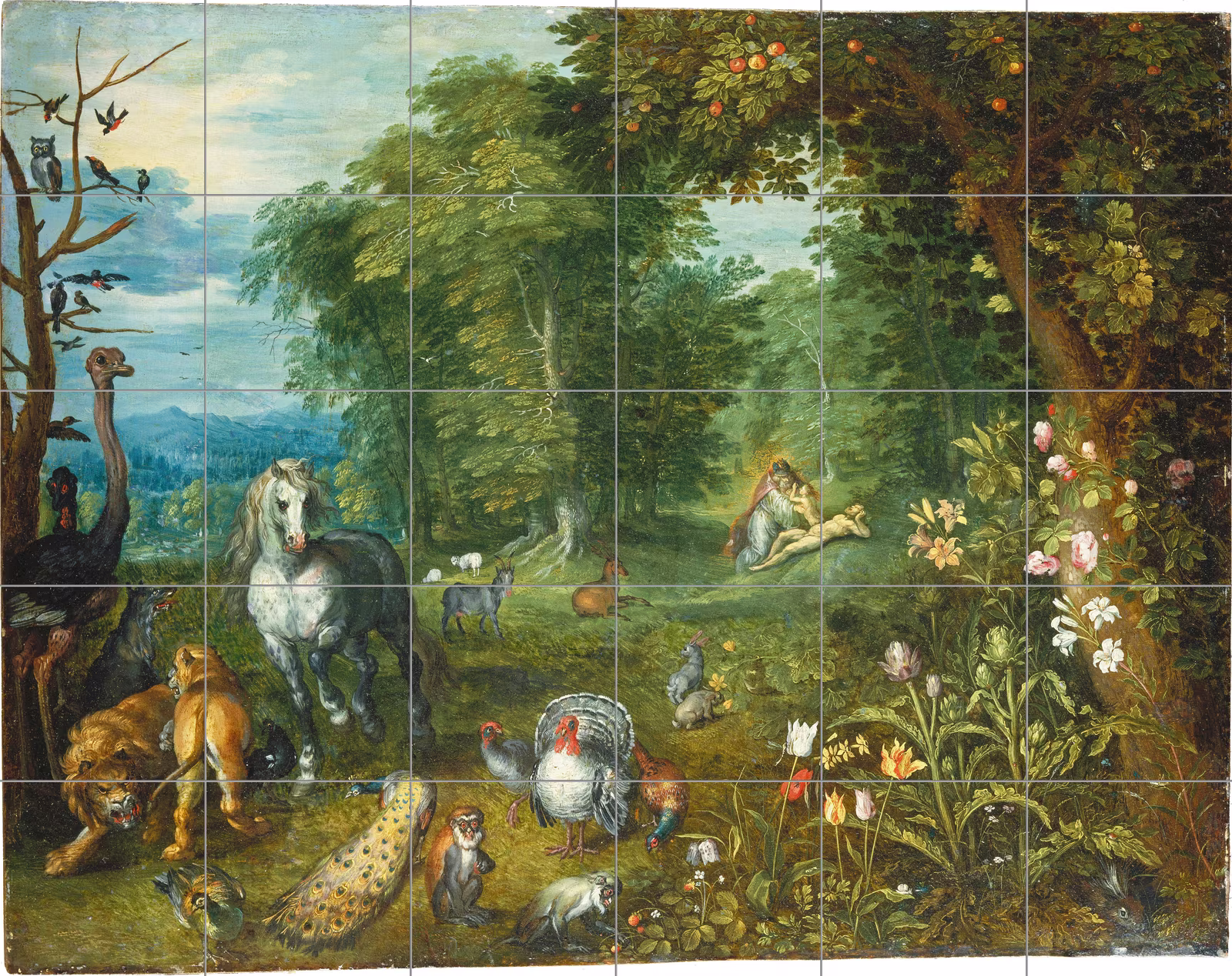 Ceramic tile mural of Paradise with the Creation of Eve by jan brueghel the younger