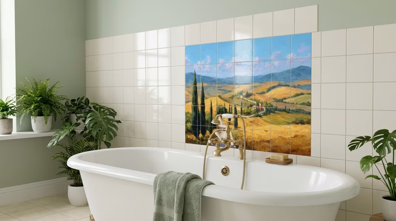 Scenic Tuscan landscape with cypress trees and hills - Tile Mural - Image 2