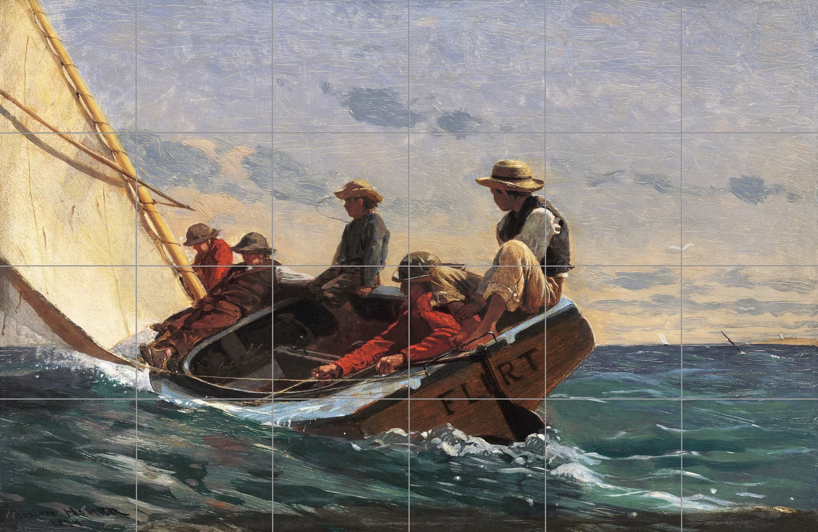 Ceramic tile mural of The Flirt by Winslow Homer