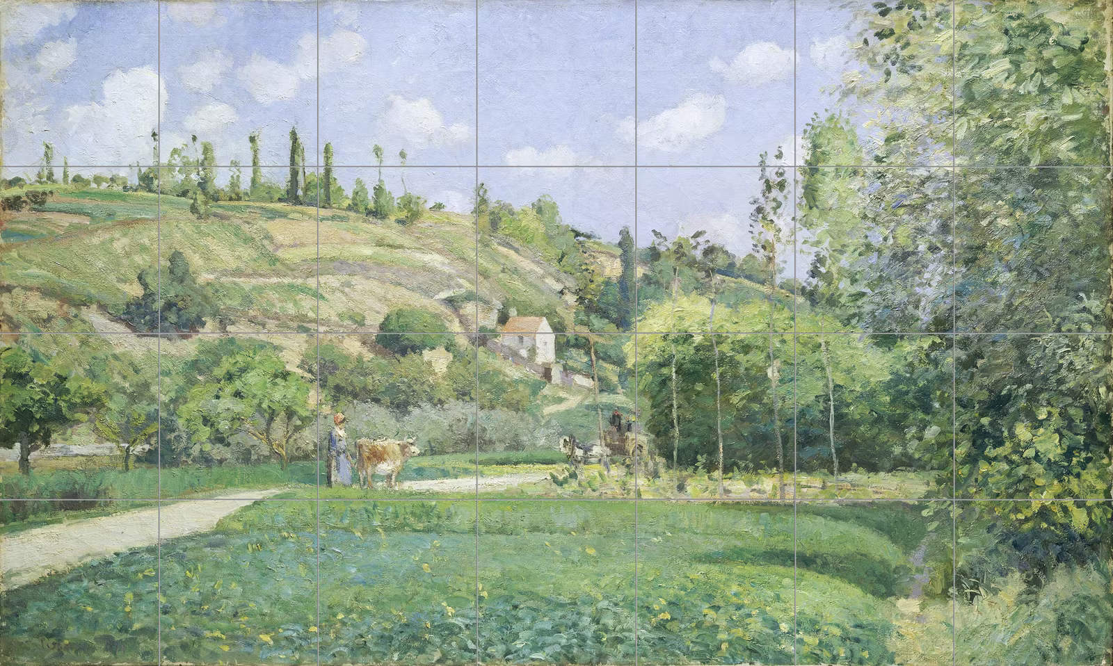 Ceramic tile mural of A Cowherd at Valhermeil by Camille Pissarro