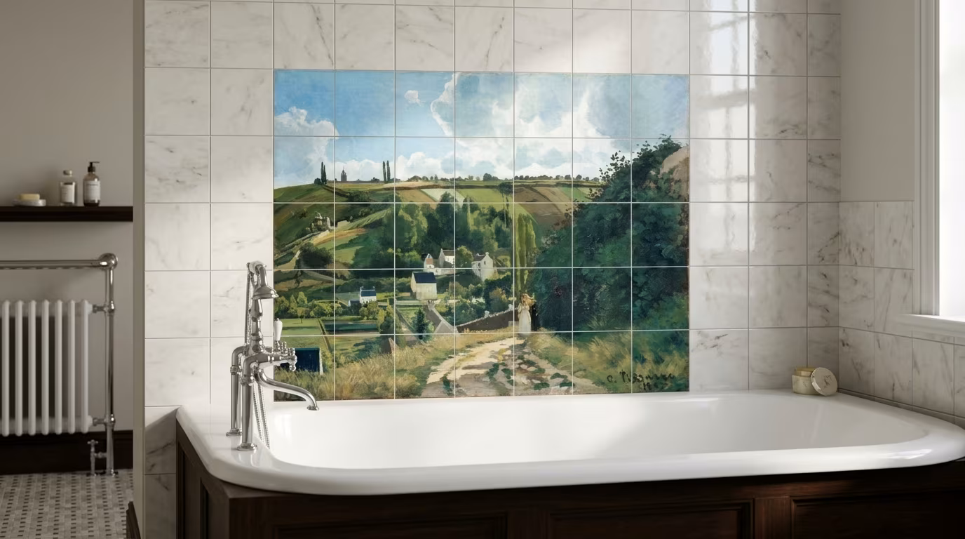 Jalais Hill, Pontoise tile mural shown in a room setting