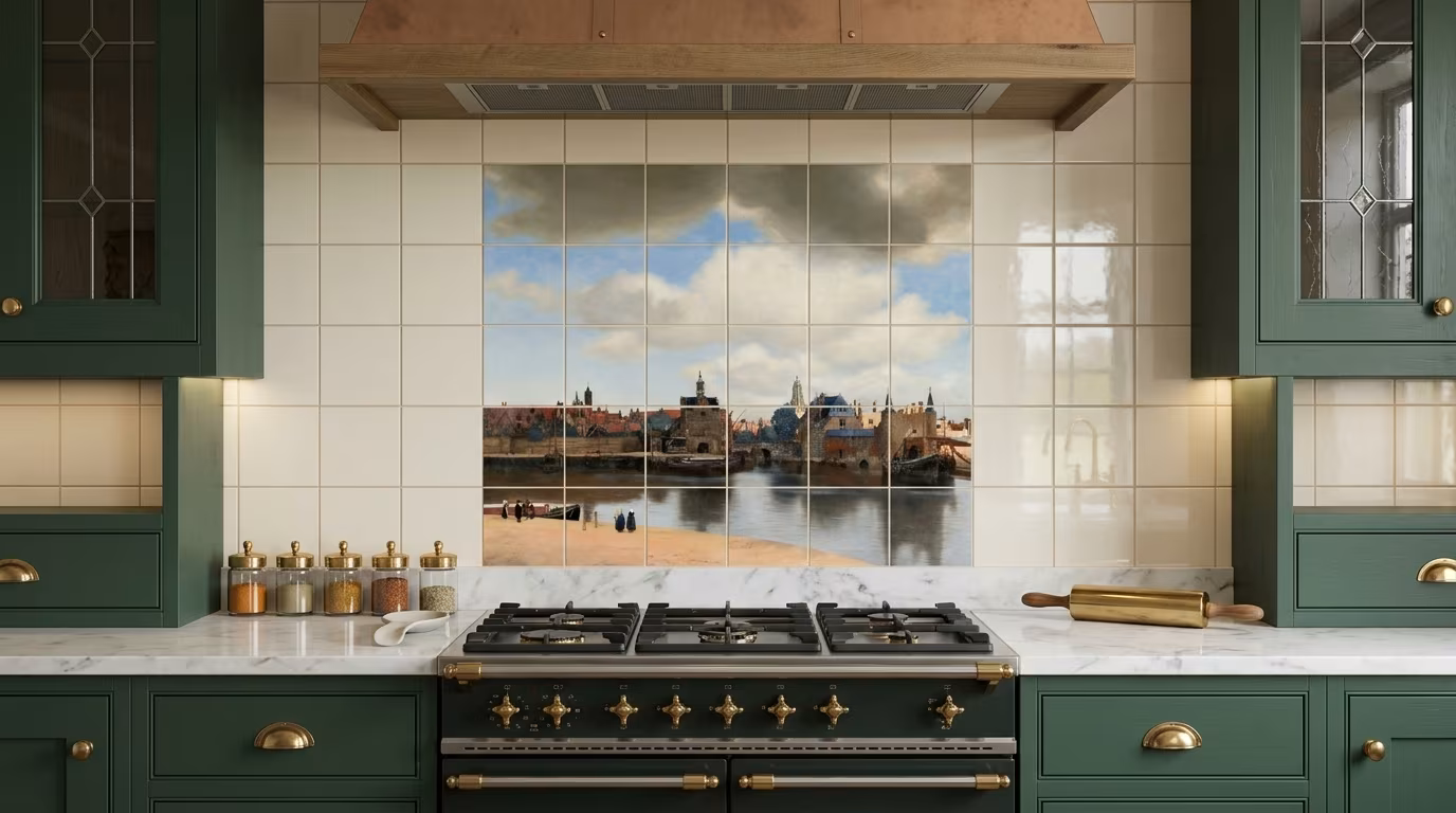 Johannes Vermeer’s View of Delft (ca. 1660–1661) famous painting - Tile Mural - Image 2