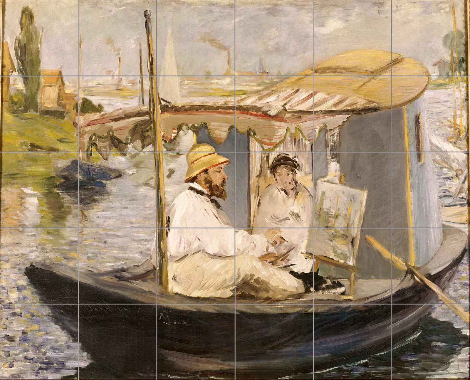 Ceramic tile mural of The Boat by Edouard Manet